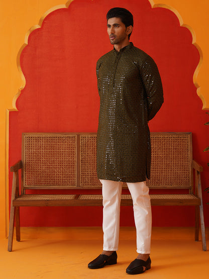 Men'S Embroidered & Sequence Kurta Set