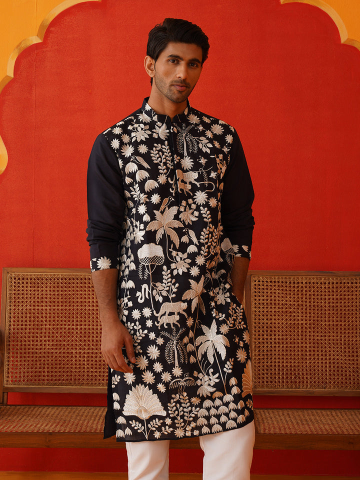 Embroidered Straight Kurta Pyjama Set.