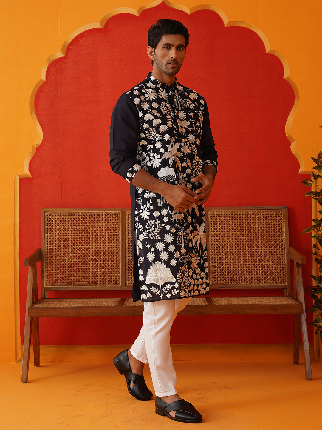 Embroidered Straight Kurta Pyjama Set.