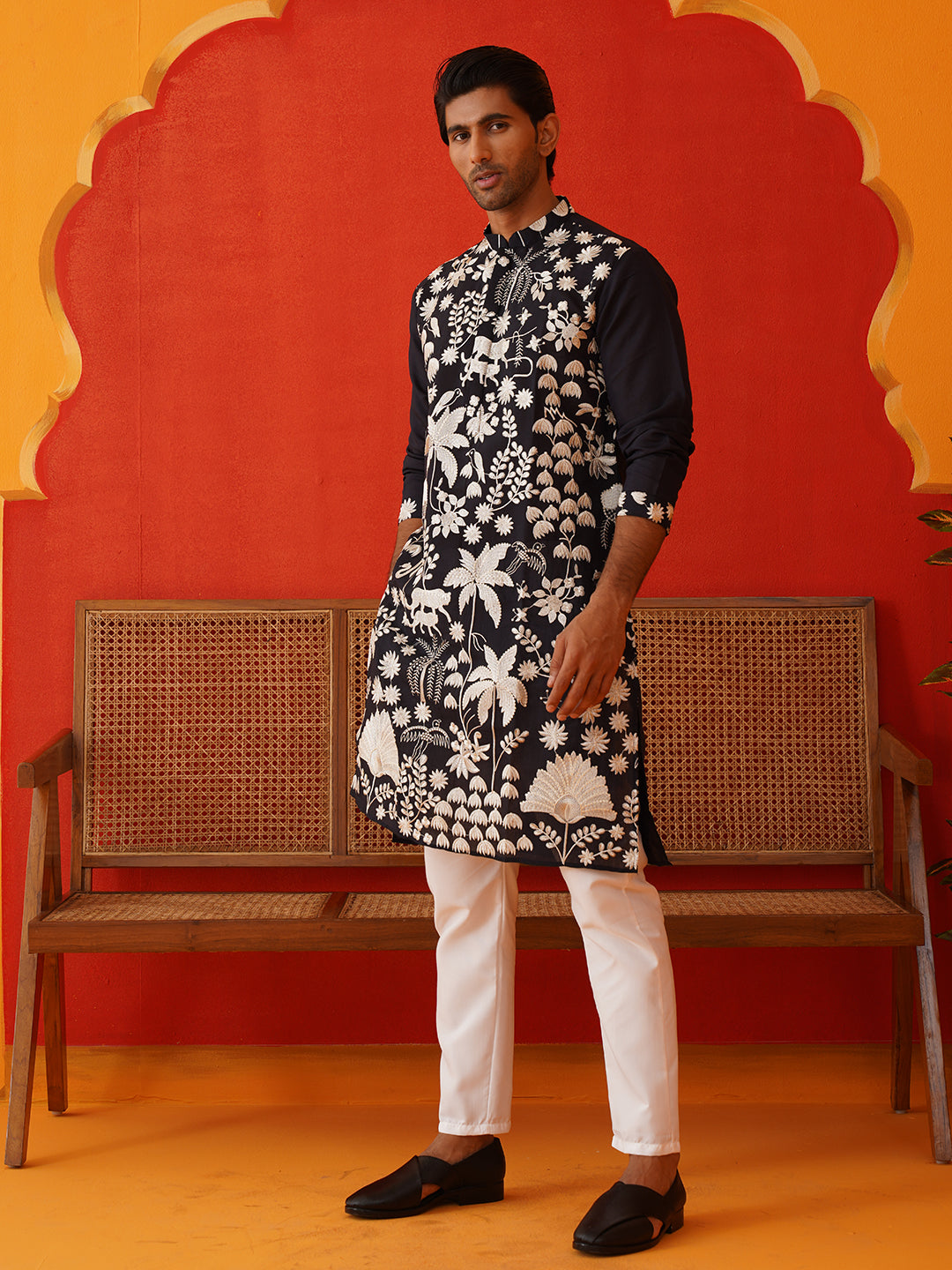 Embroidered Straight Kurta Pyjama Set.