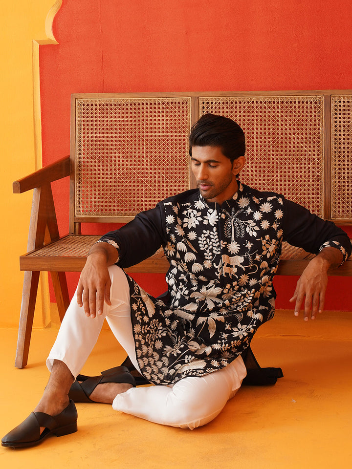 Embroidered Straight Kurta Pyjama Set.