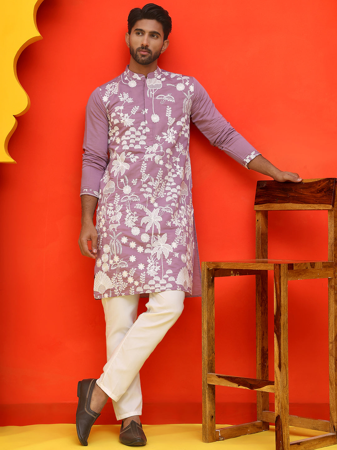 Embroidered Straight Kurta Pyjama Set.