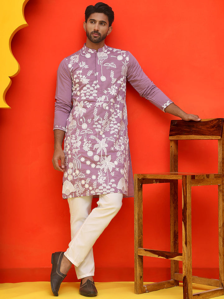 Embroidered Straight Kurta Pyjama Set.