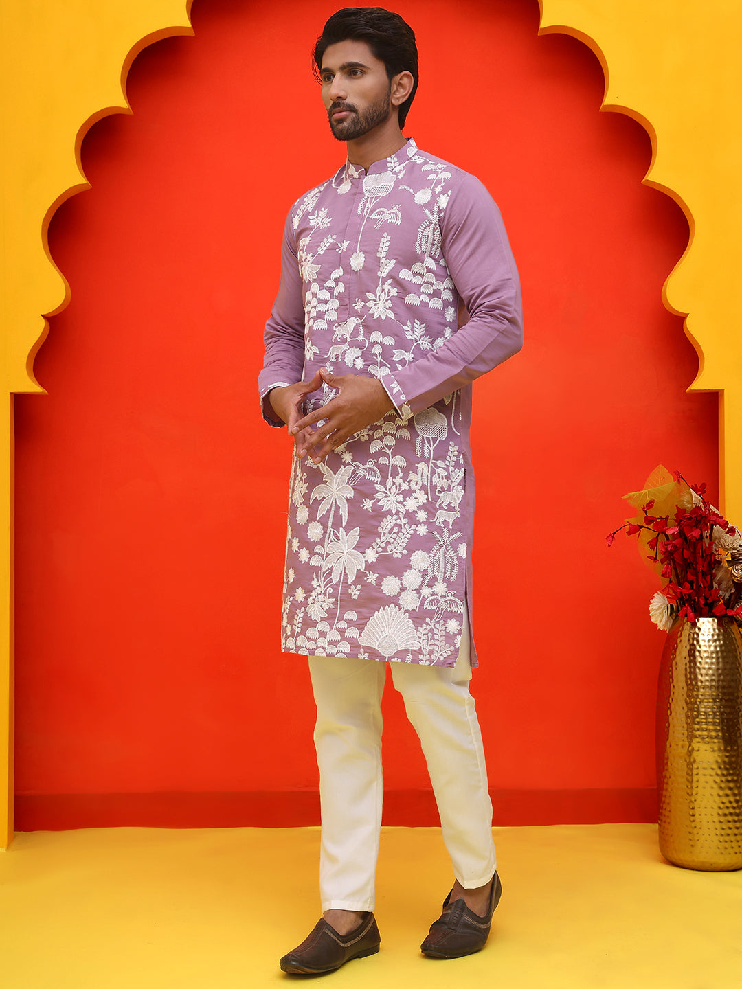 Embroidered Straight Kurta Pyjama Set.