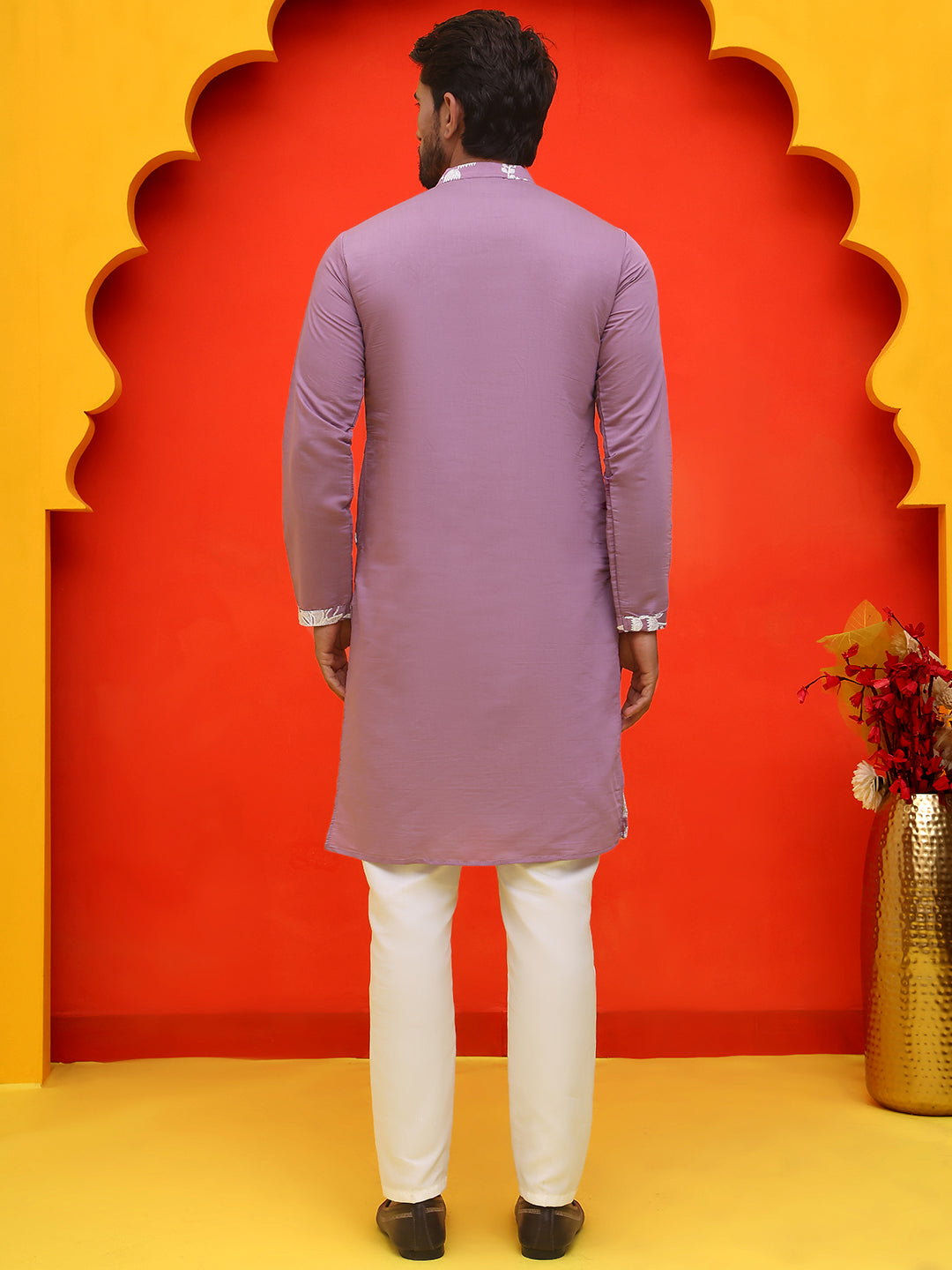 Embroidered Straight Kurta Pyjama Set.