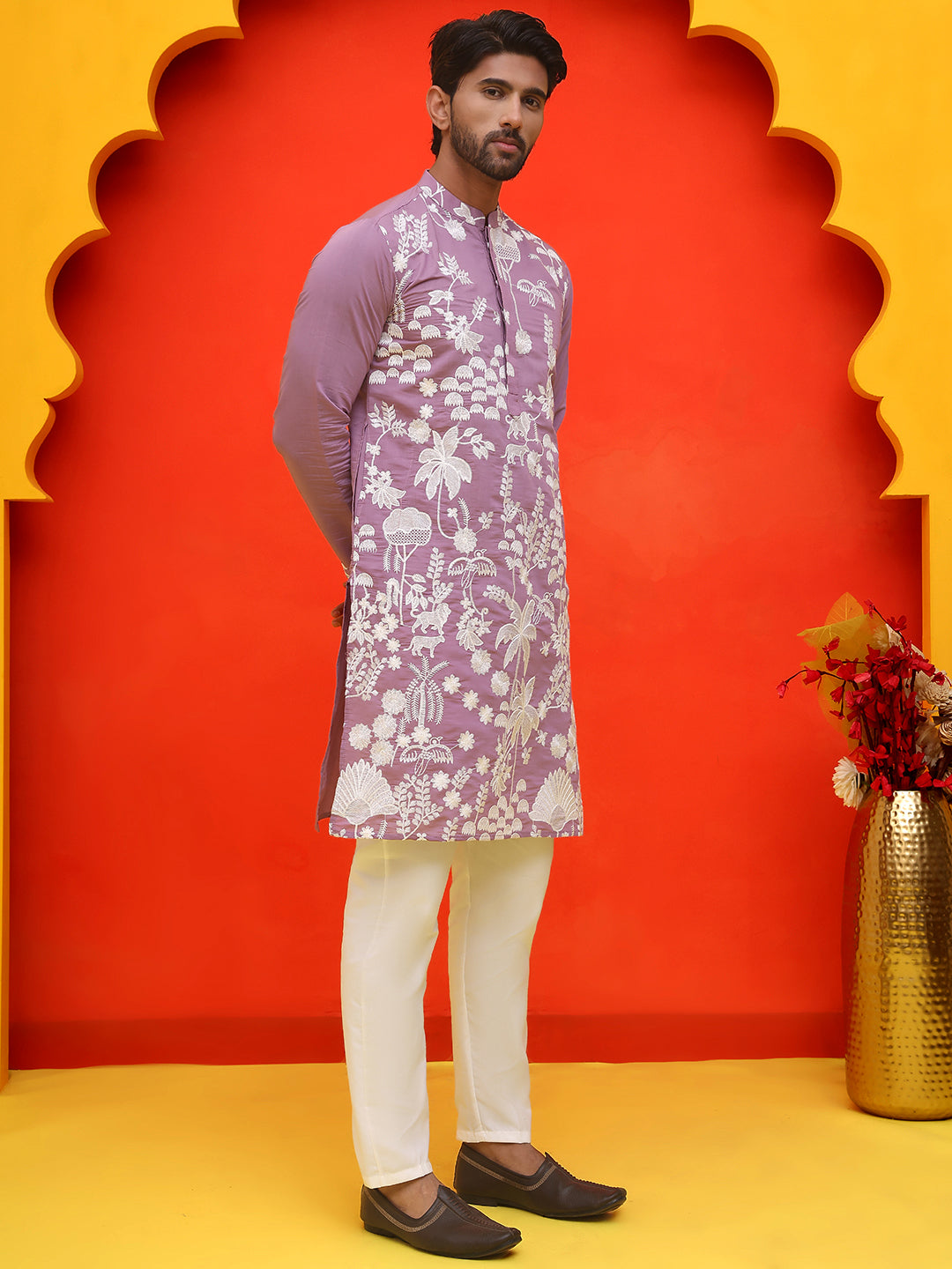 Embroidered Straight Kurta Pyjama Set.