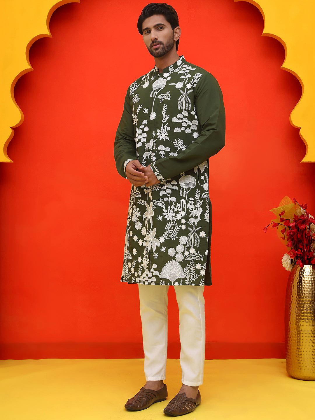 Embroidered Straight Kurta Pyjama Set.