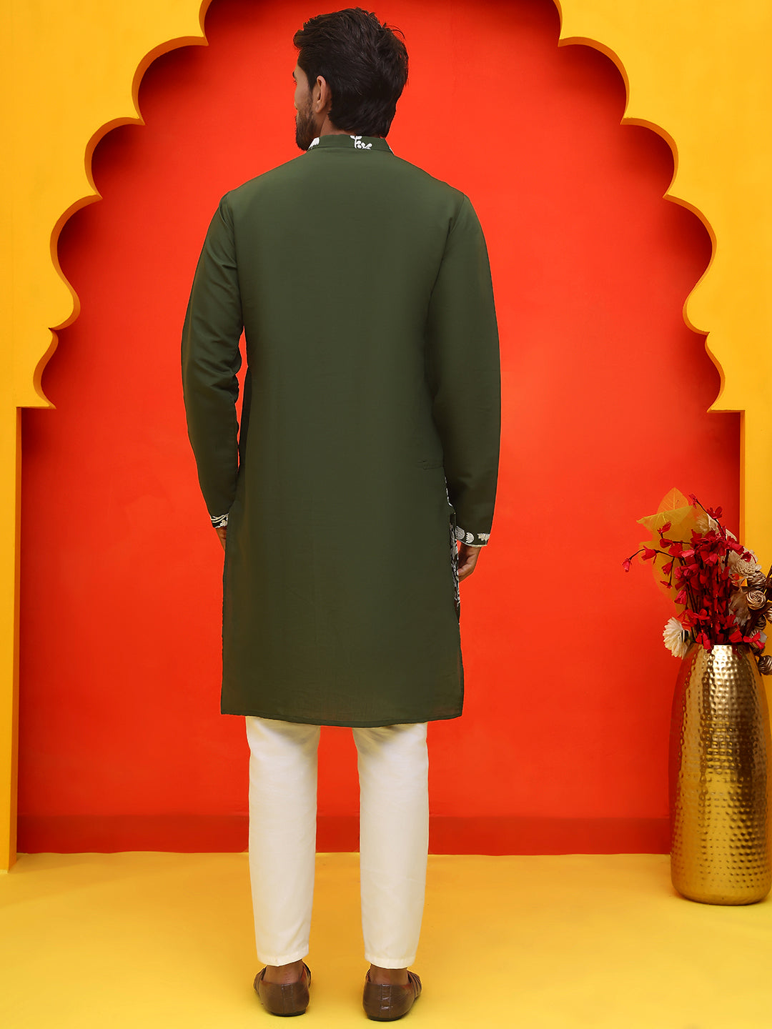 Embroidered Straight Kurta Pyjama Set.