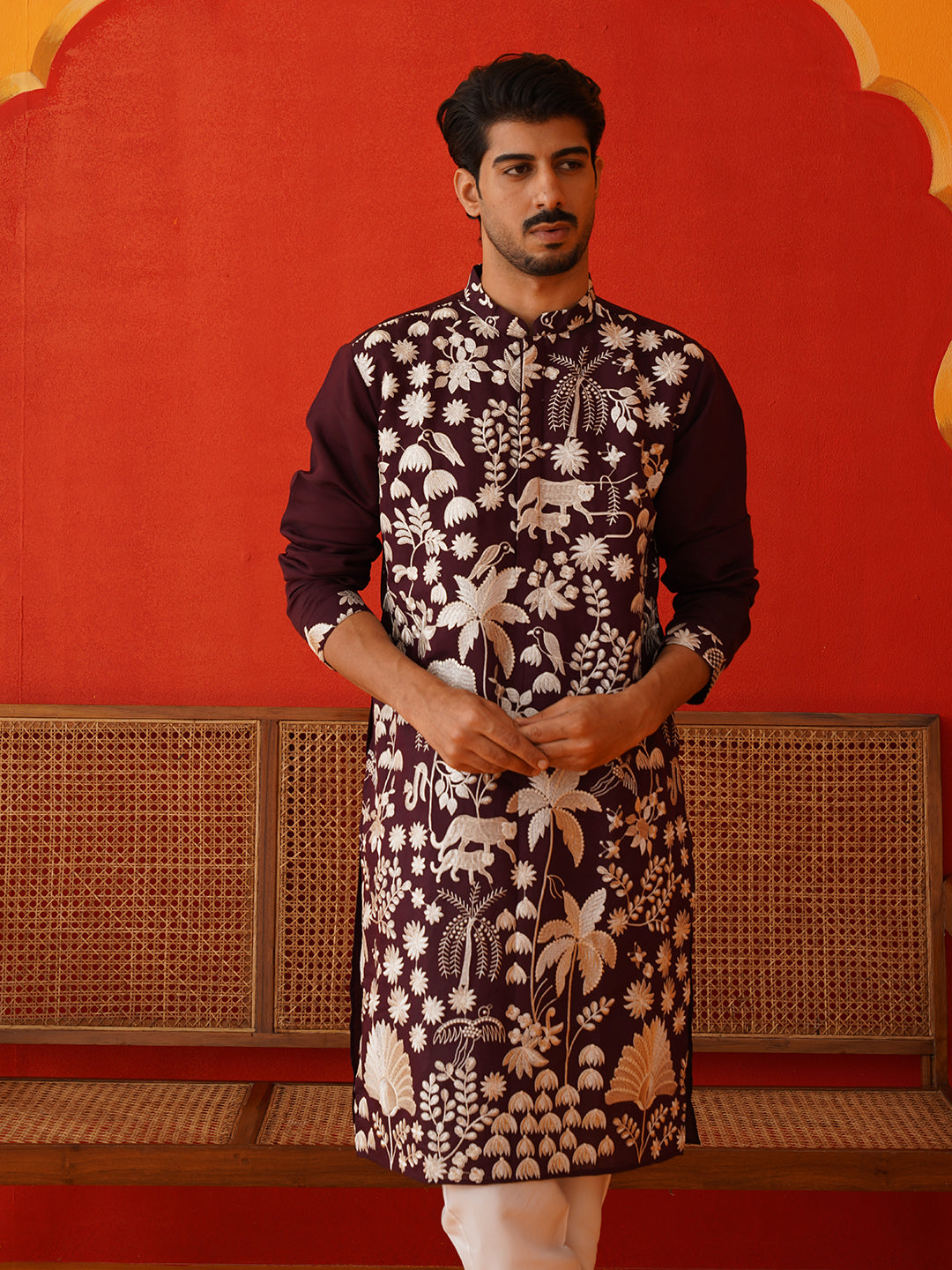 Embroidered Straight Kurta Pyjama Set.