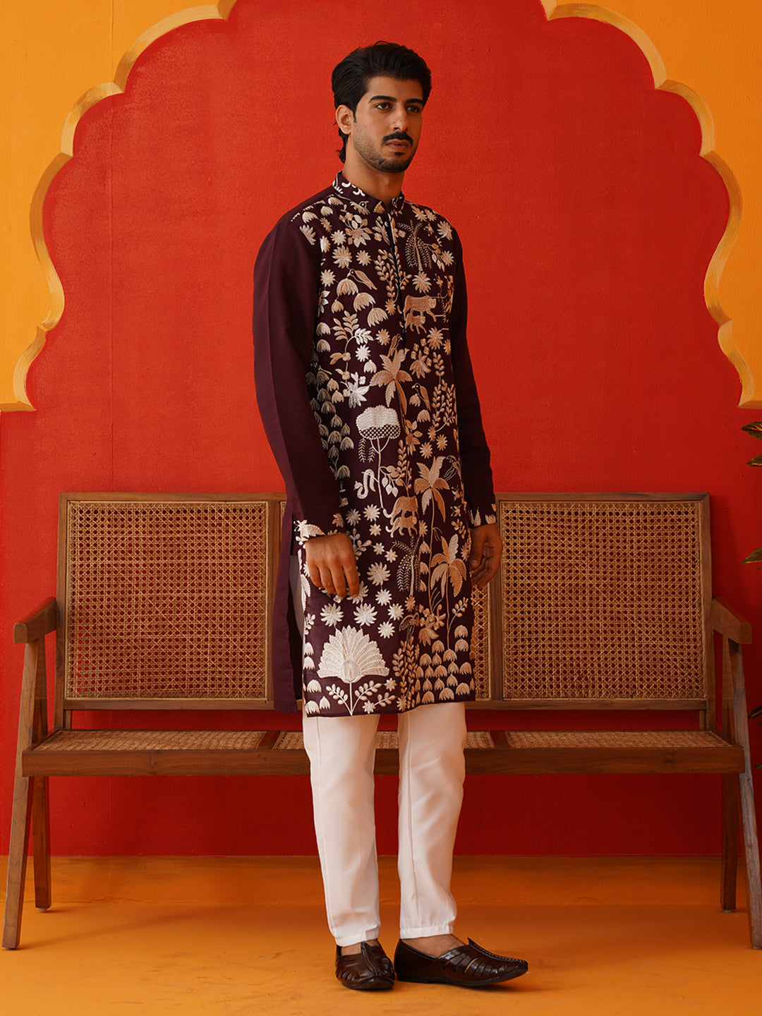 Embroidered Straight Kurta Pyjama Set.