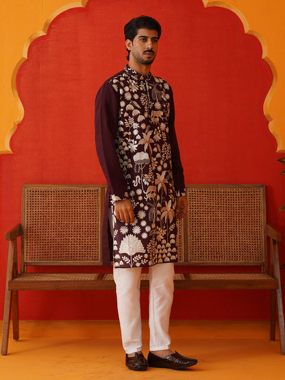 Embroidered Straight Kurta Pyjama Set.