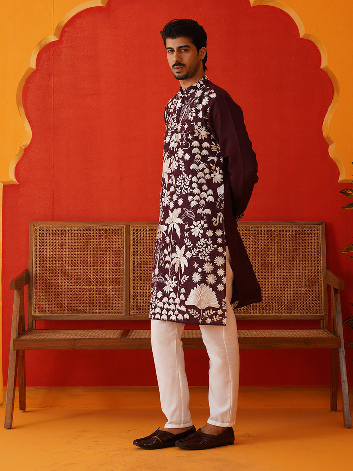 Embroidered Straight Kurta Pyjama Set.