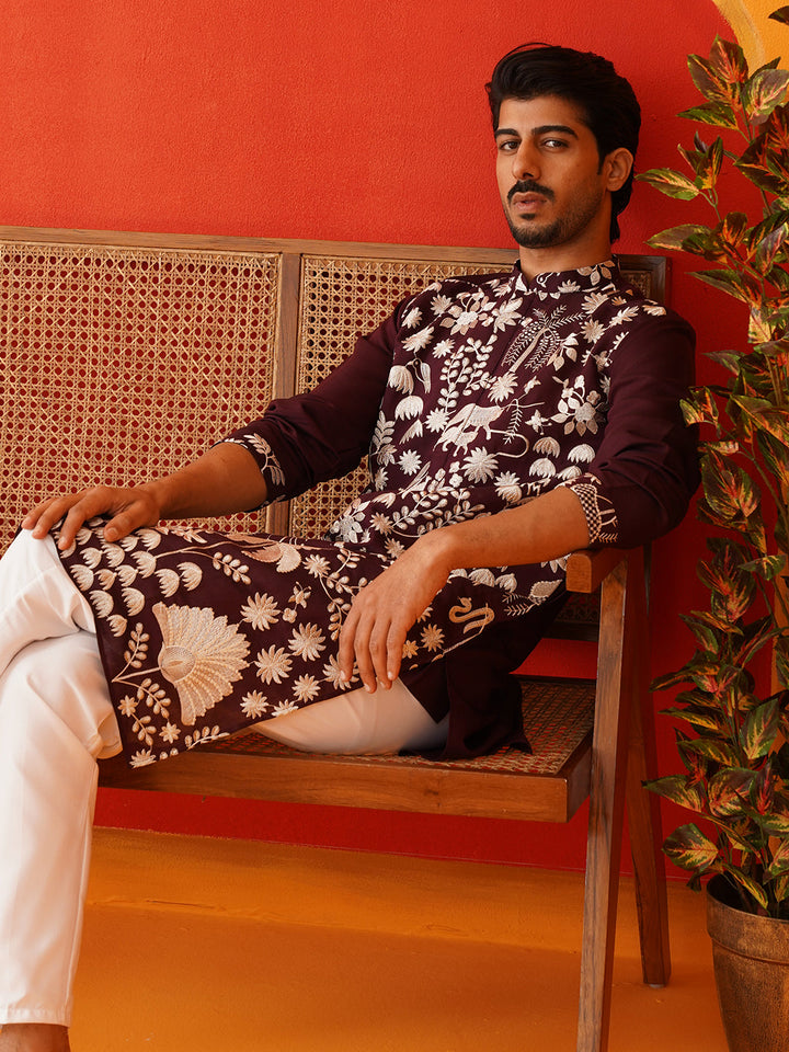 Embroidered Straight Kurta Pyjama Set.