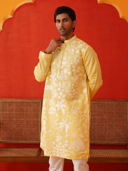 Embroidered Straight Kurta Pyjama Set.