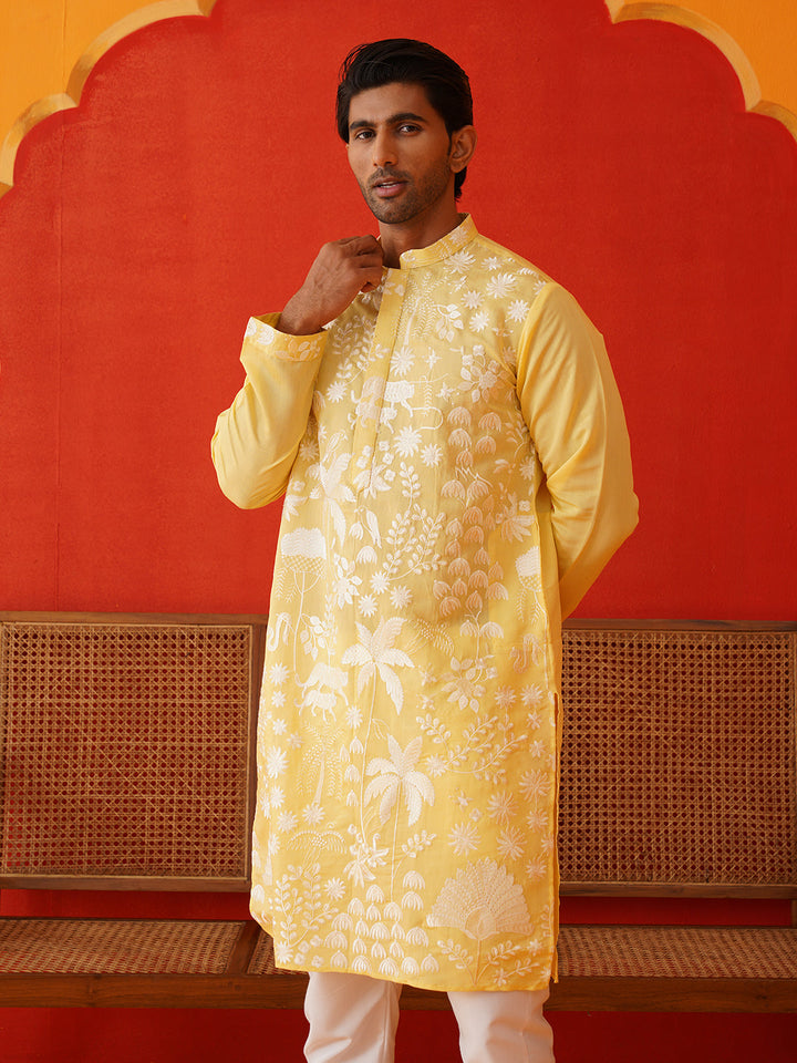 Embroidered Straight Kurta Pyjama Set.
