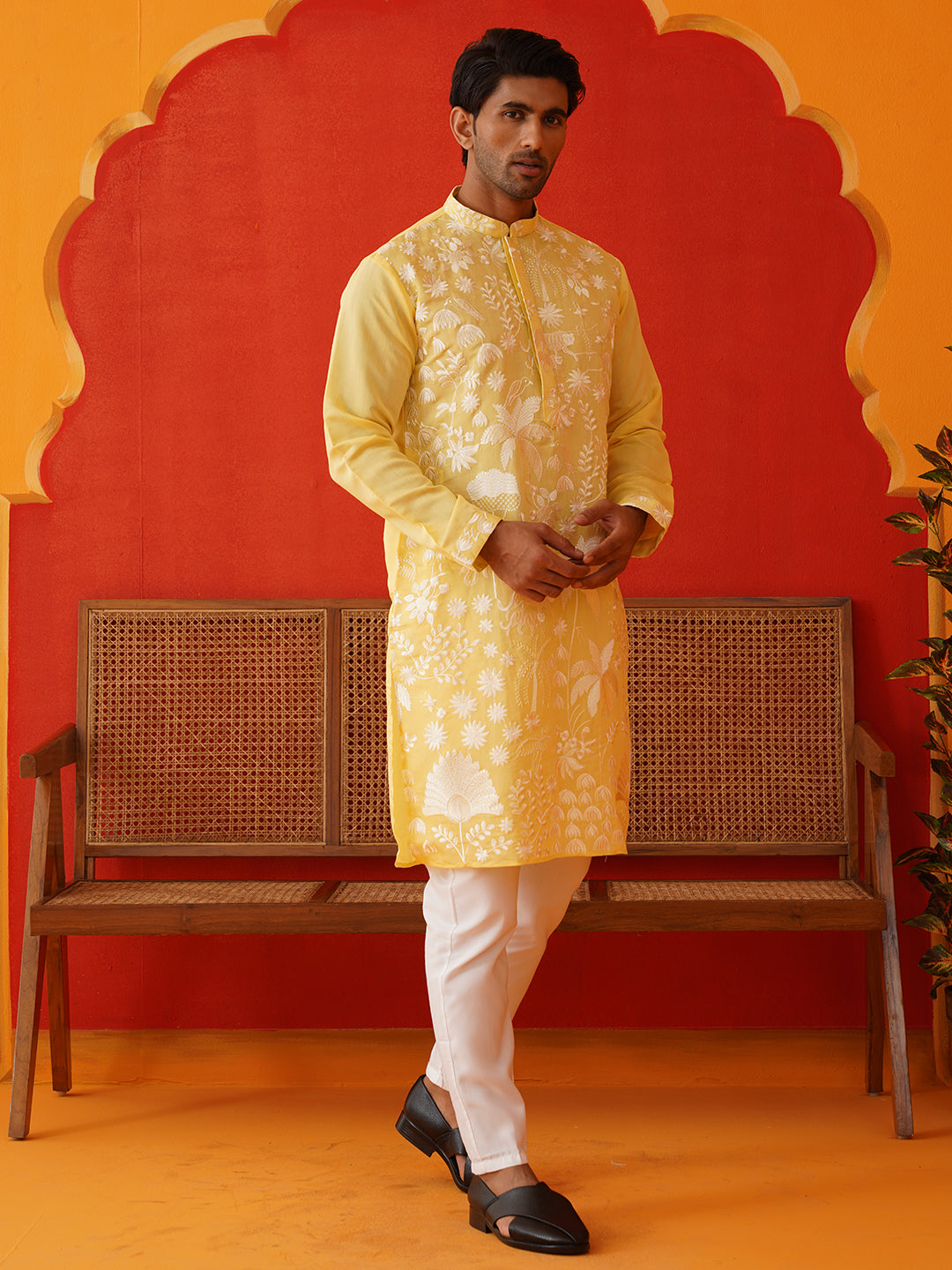 Embroidered Straight Kurta Pyjama Set.