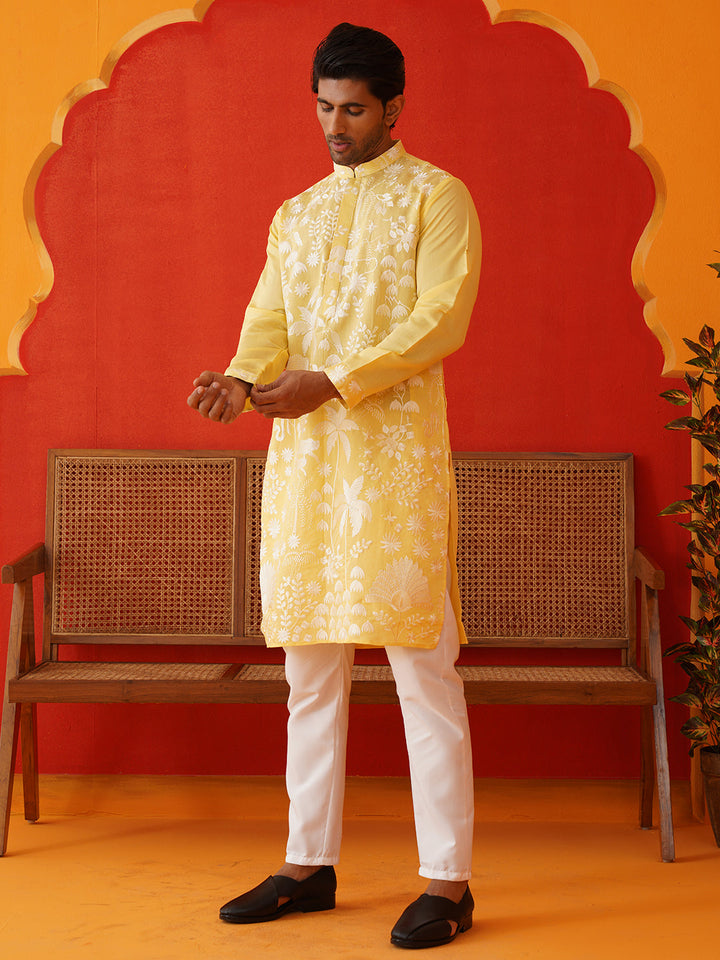 Embroidered Straight Kurta Pyjama Set.