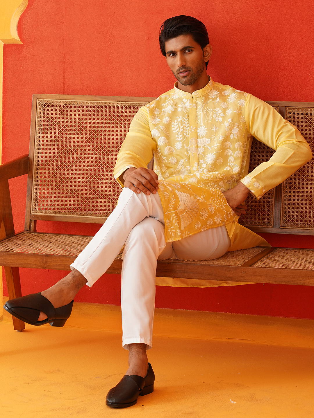 Embroidered Straight Kurta Pyjama Set.