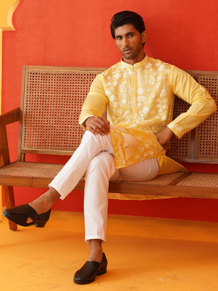 Embroidered Straight Kurta Pyjama Set.