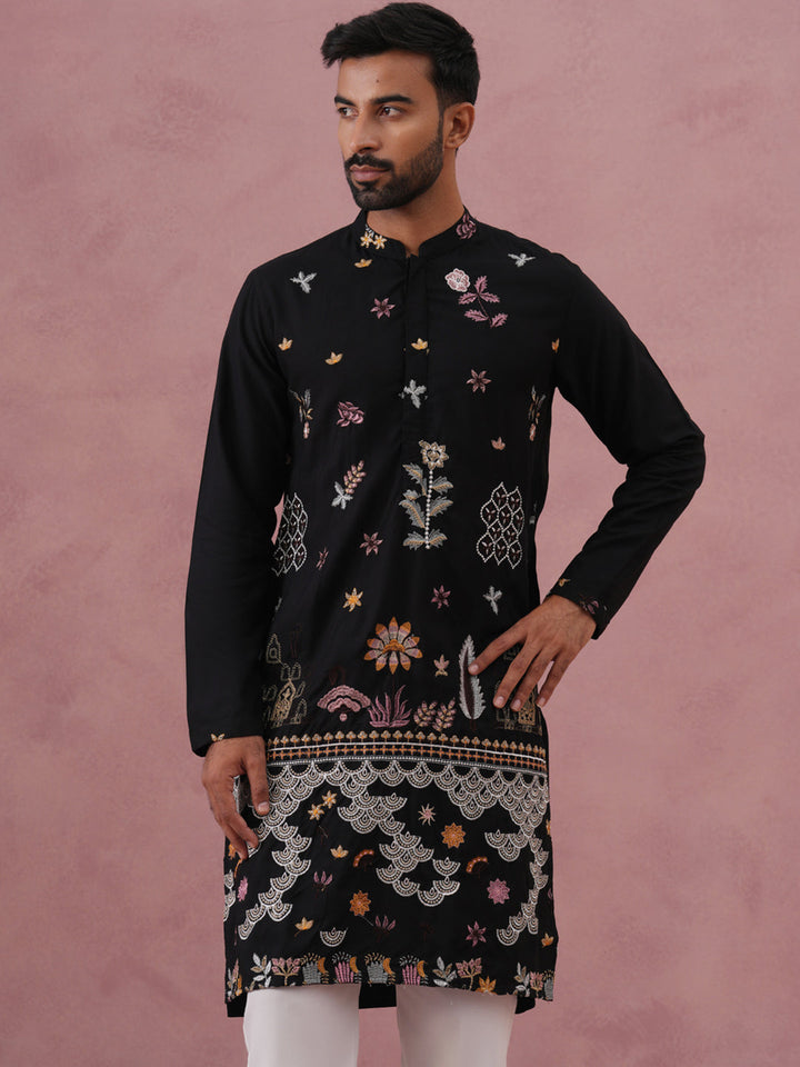 Floral Embroidered And Sequins Kurta Set