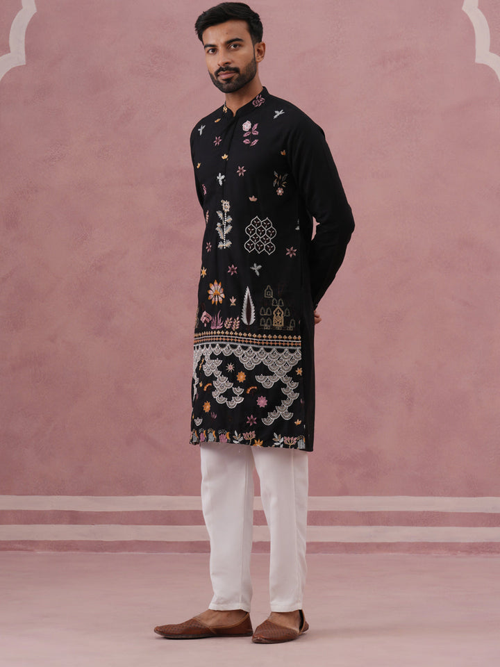 Floral Embroidered And Sequins Kurta Set