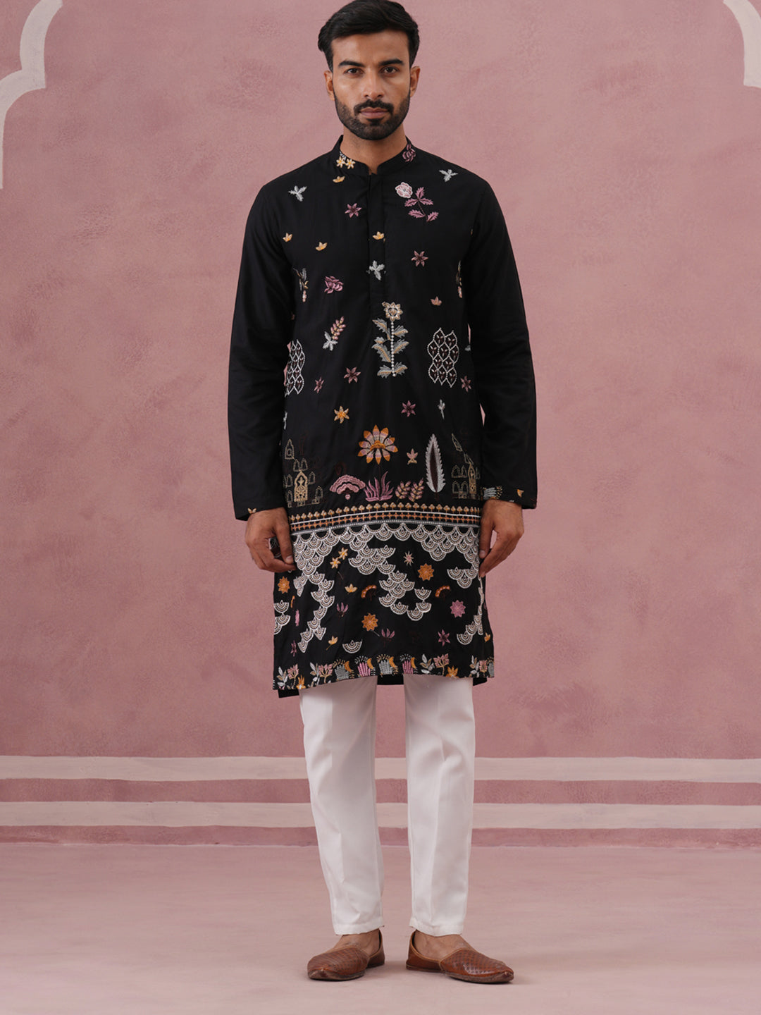 Floral Embroidered And Sequins Kurta Set