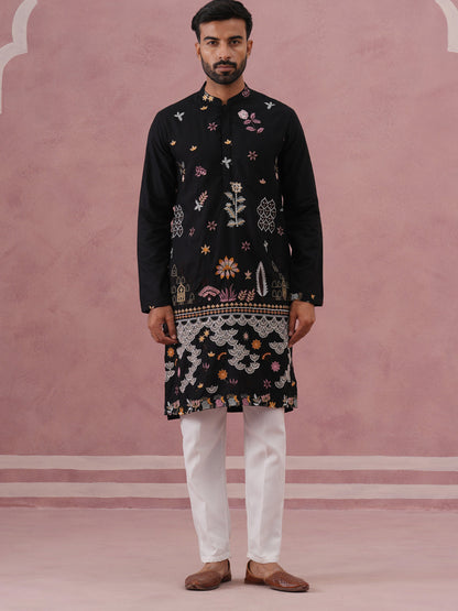 Floral Embroidered And Sequins Kurta Set