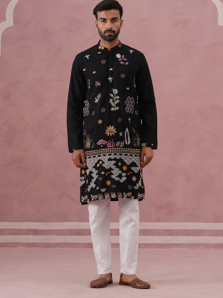 Floral Embroidered And Sequins Kurta Set