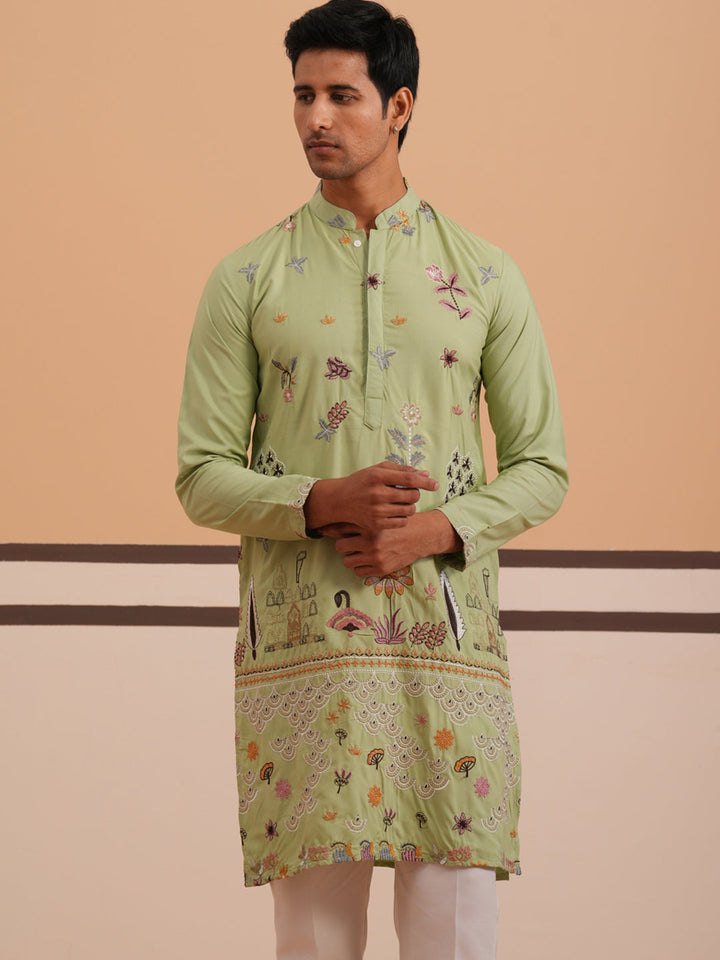 Floral Embroidered And Sequins Kurta Set