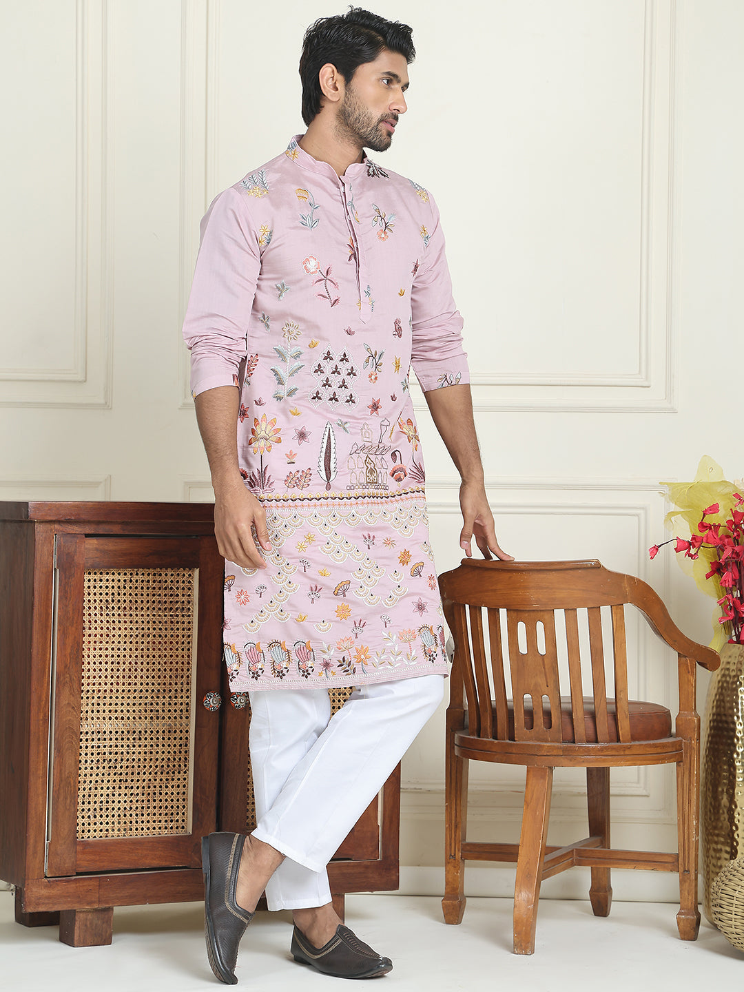 Floral Embroidered And Sequins Kurta Set