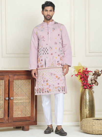 Floral Embroidered And Sequins Kurta Set