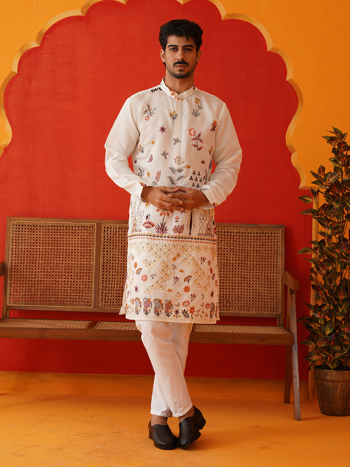 Floral Embroidered And Sequins Kurta Set
