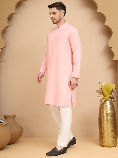 Solid Cotton Kurta Set For Men