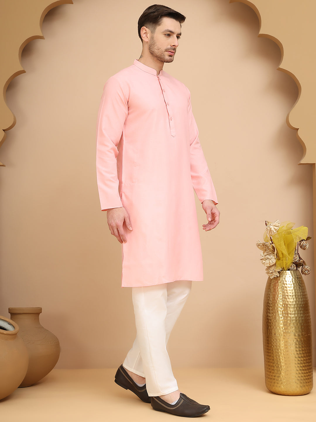 Solid Cotton Kurta Set For Men