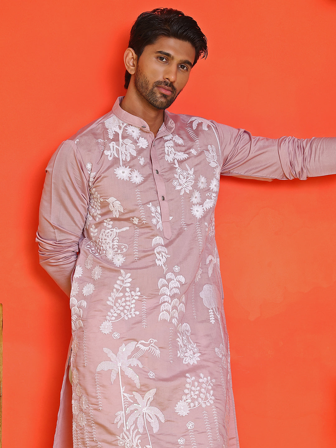 Embroidered Straight Kurta Pyjama Set.