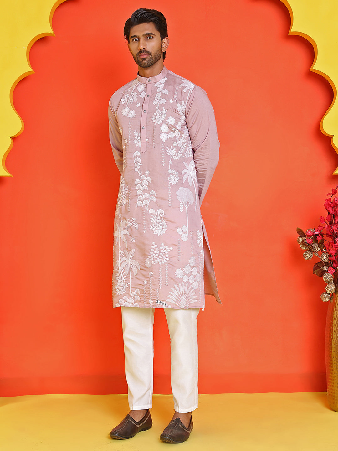 Embroidered Straight Kurta Pyjama Set.