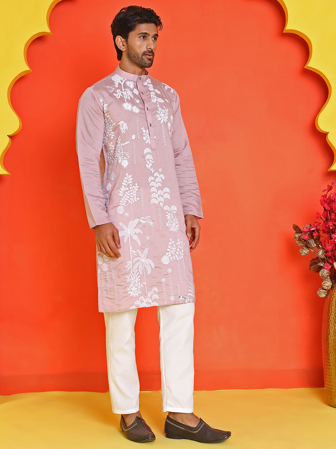 Embroidered Straight Kurta Pyjama Set.