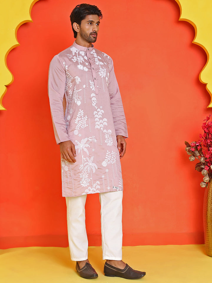Embroidered Straight Kurta Pyjama Set.