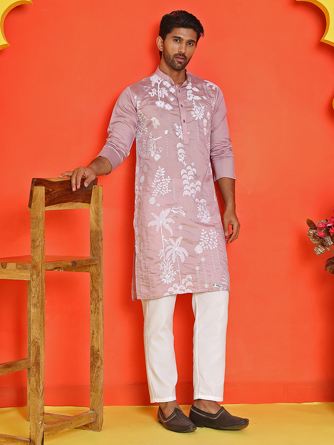 Embroidered Straight Kurta Pyjama Set.