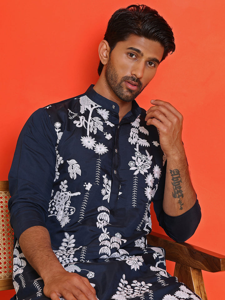 Embroidered Straight Kurta Pyjama Set.