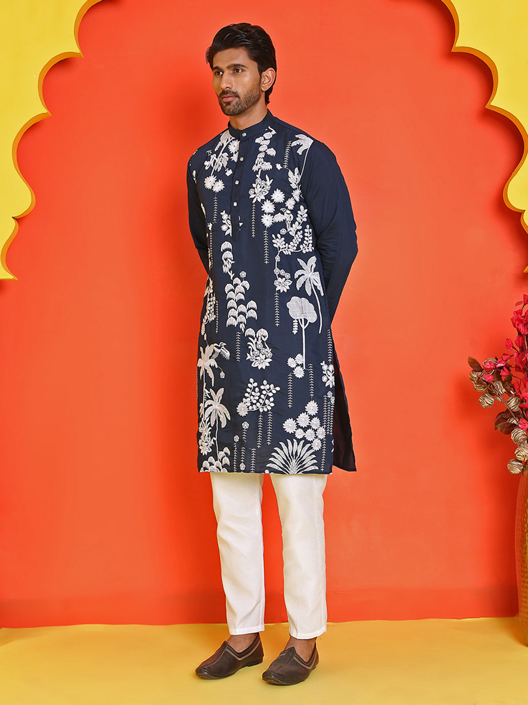 Embroidered Straight Kurta Pyjama Set.