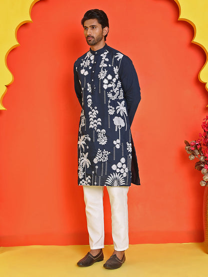 Embroidered Straight Kurta Pyjama Set.