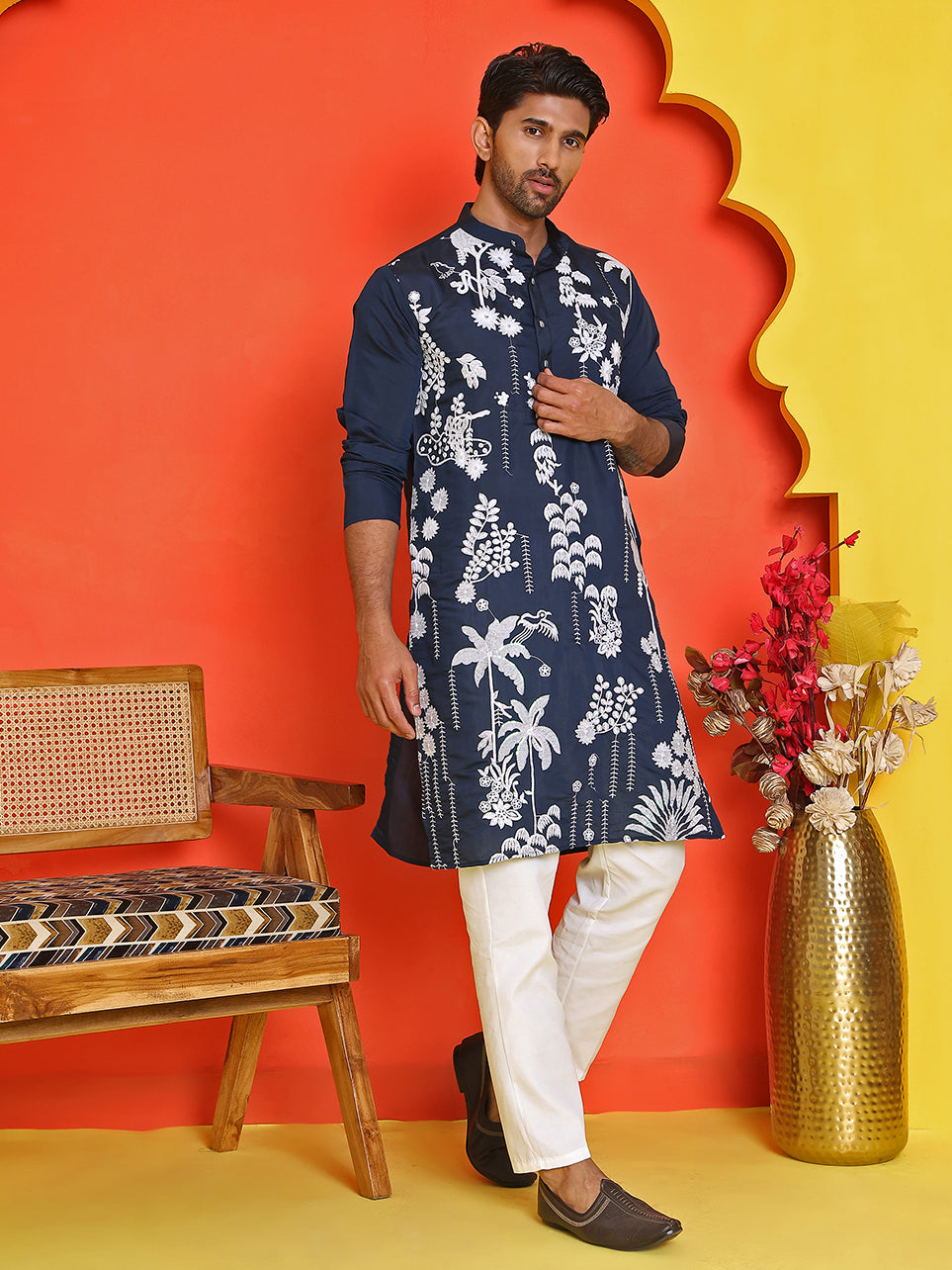 Embroidered Straight Kurta Pyjama Set.