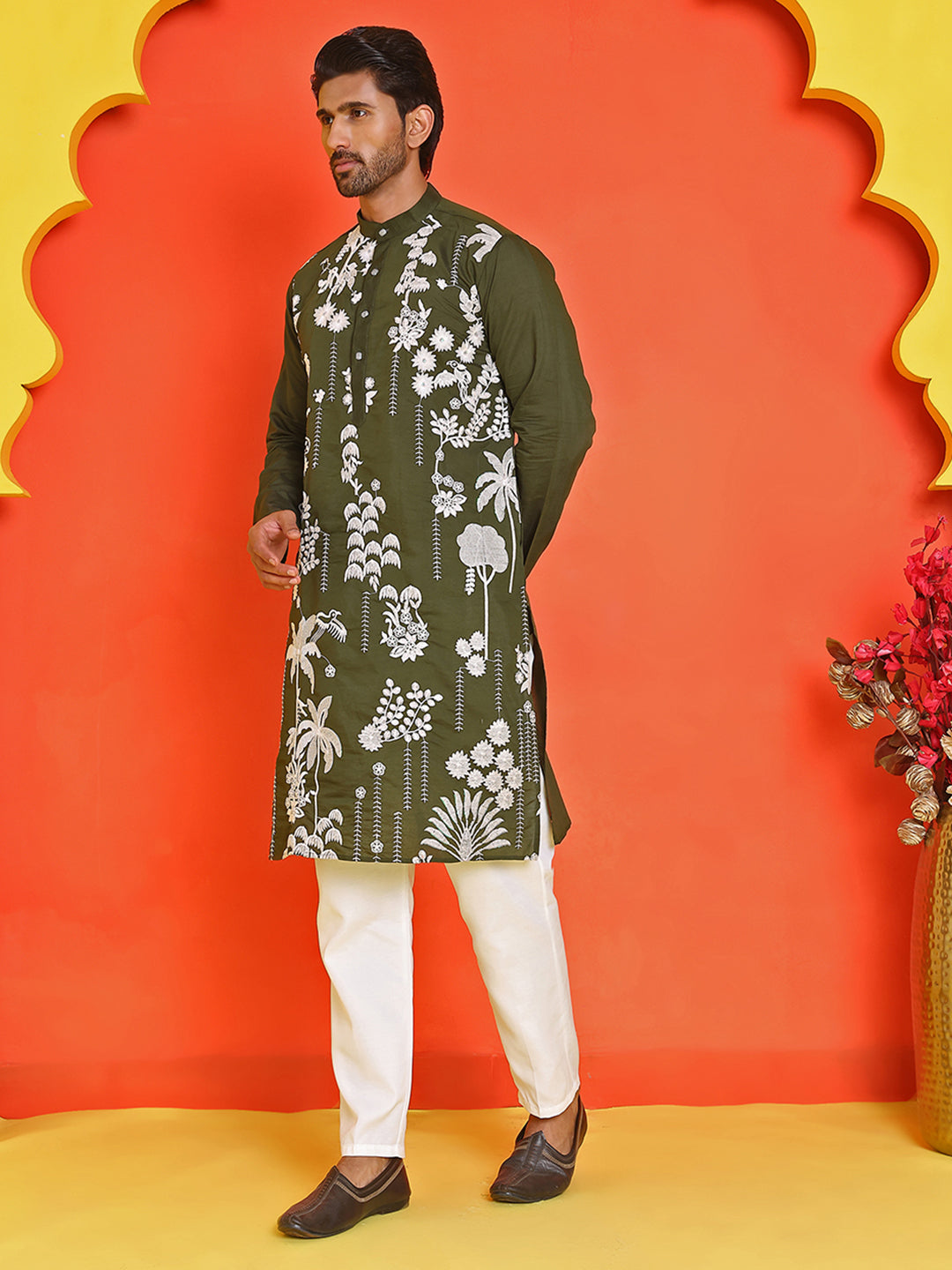 Embroidered Straight Kurta Pyjama Set.