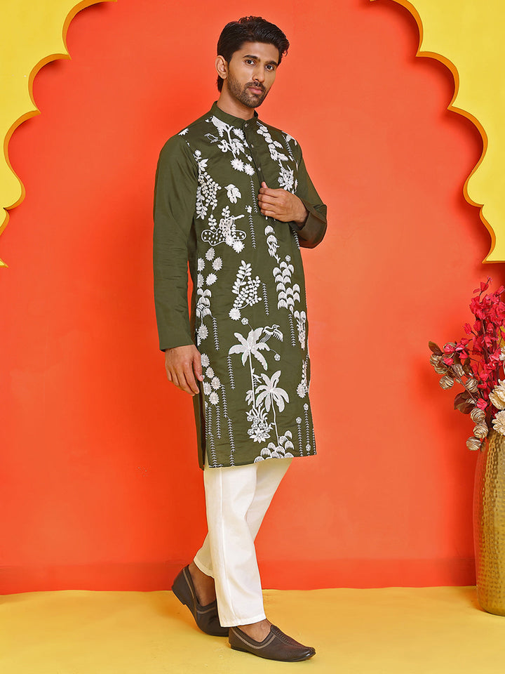 Embroidered Straight Kurta Pyjama Set.