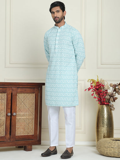 Embroidered And Sequins Straight Kurta Set For Men