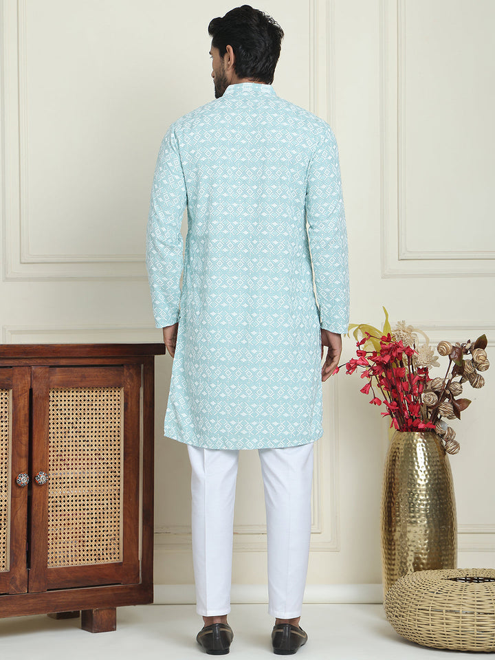 Embroidered And Sequins Straight Kurta Set For Men