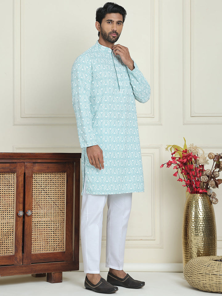 Embroidered And Sequins Straight Kurta Set For Men