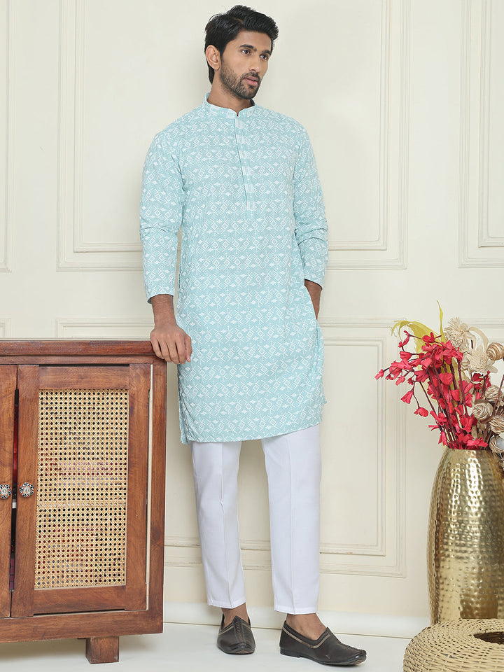 Embroidered And Sequins Straight Kurta Set For Men