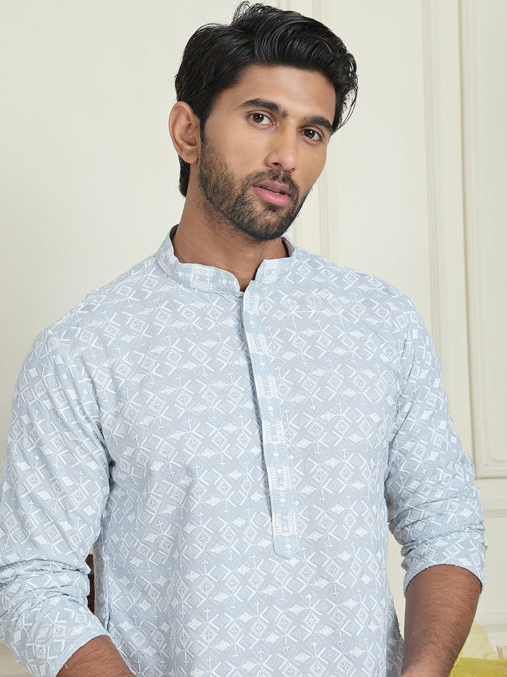 Embroidered And Sequins Straight Kurta Set For Men